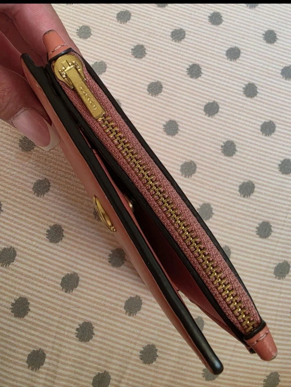 Coach Pink Leather Small Wallet with Gold 'C' Logo